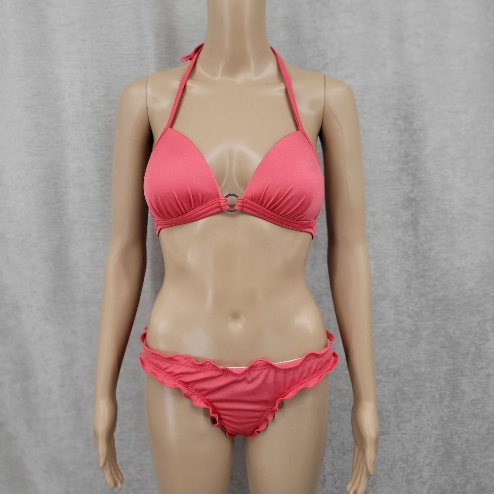 Venus Y2K Pink Halter Bikini Set Ruched Bottoms Swimsuit